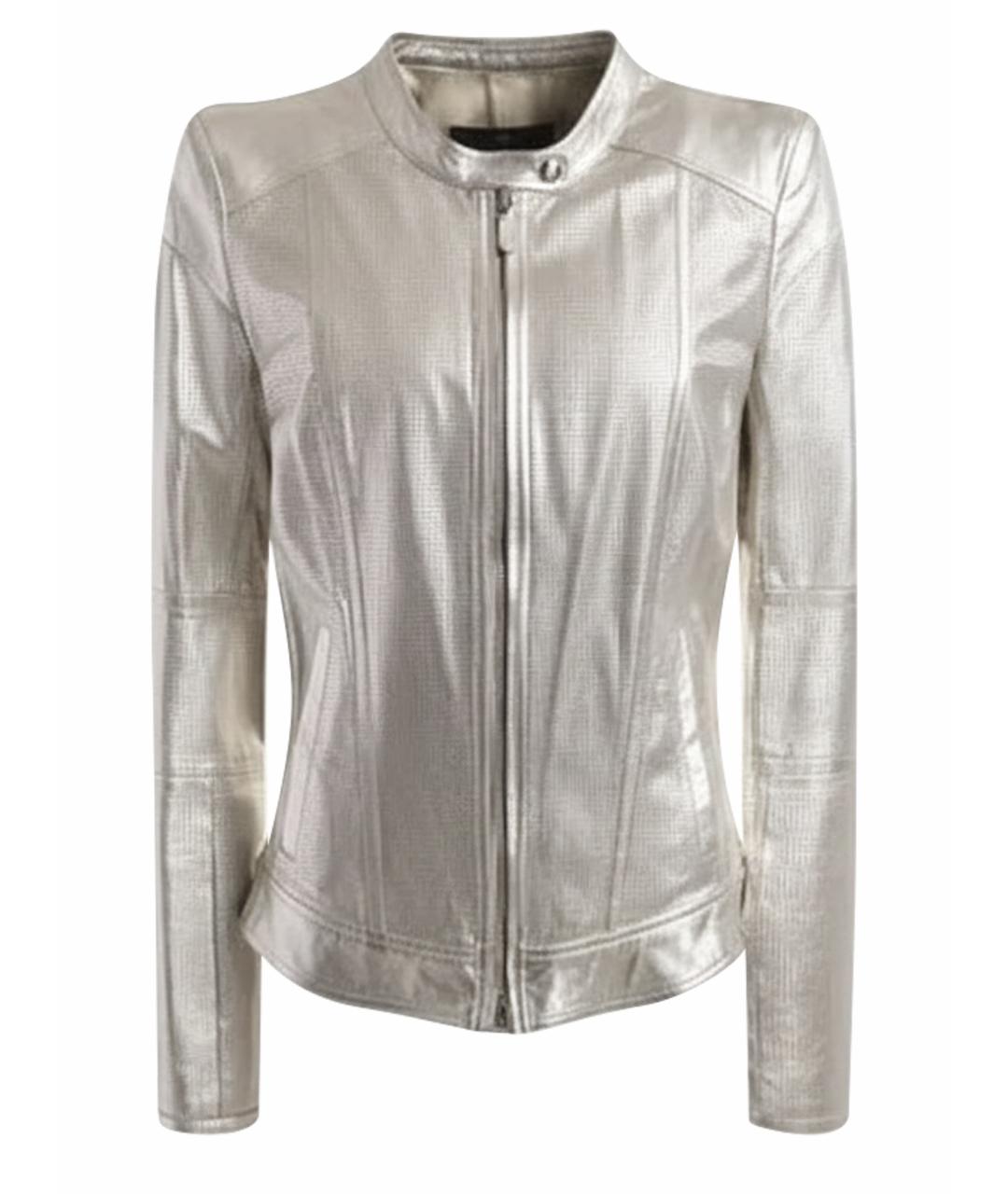 ROBERTO CAVALLI Серебряная кожаная куртка, фото 1