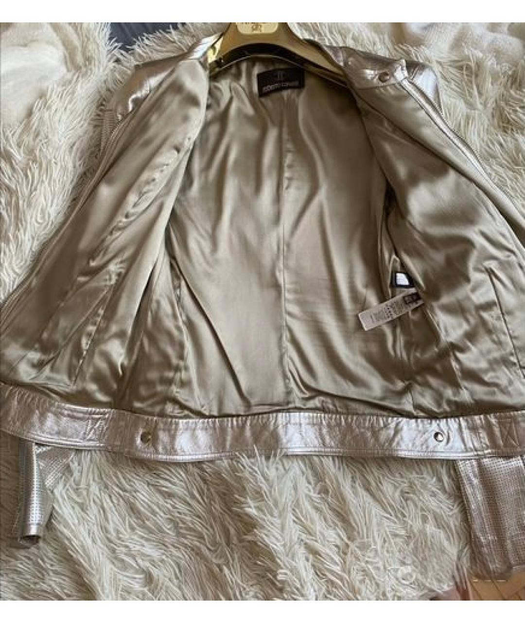 ROBERTO CAVALLI Серебряная кожаная куртка, фото 6