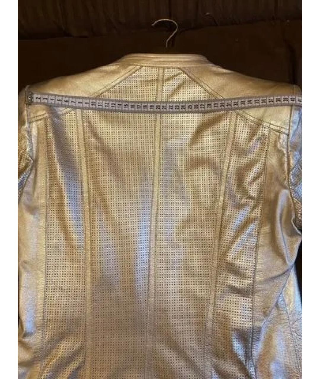 ROBERTO CAVALLI Серебряная кожаная куртка, фото 8