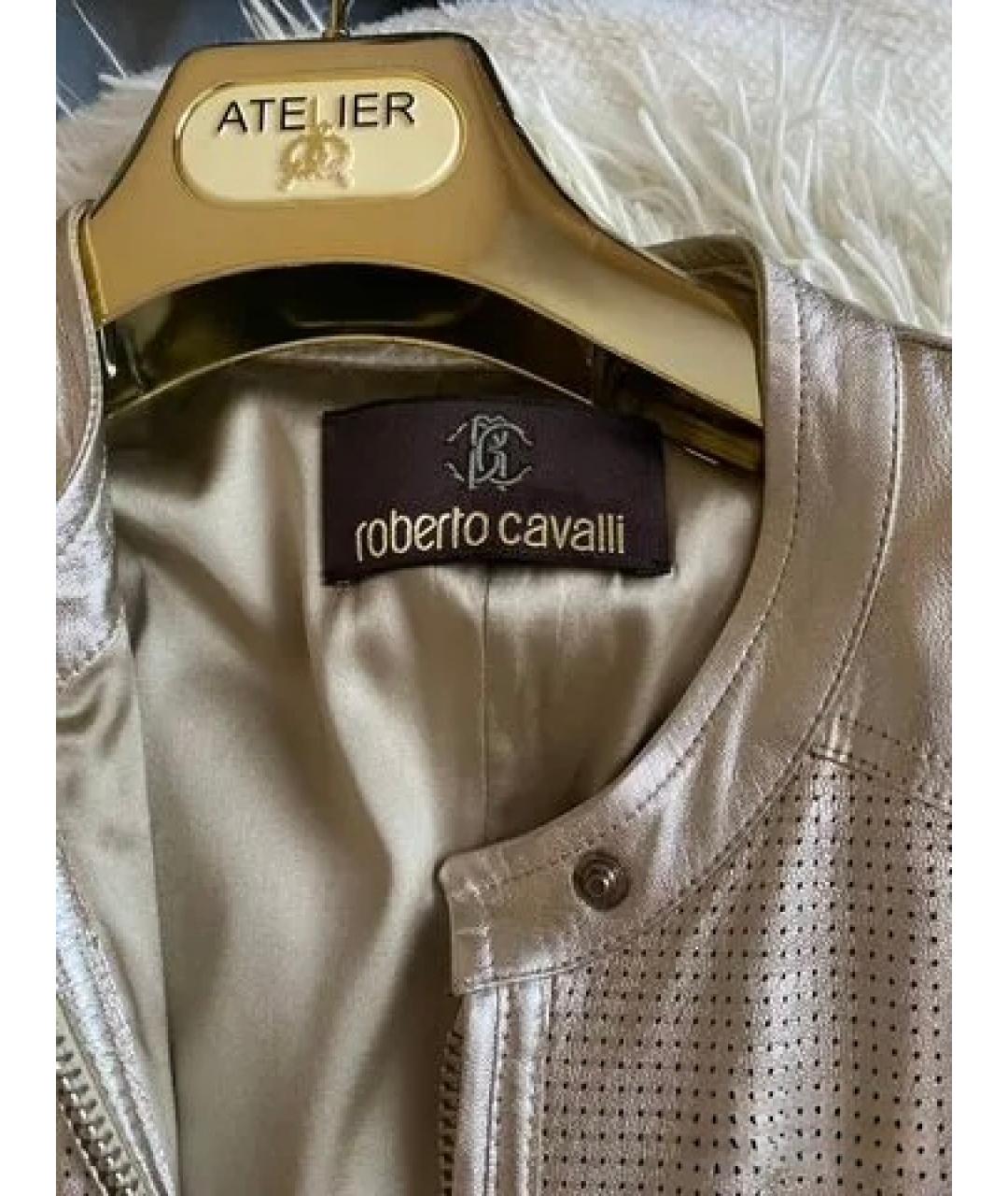 ROBERTO CAVALLI Серебряная кожаная куртка, фото 3