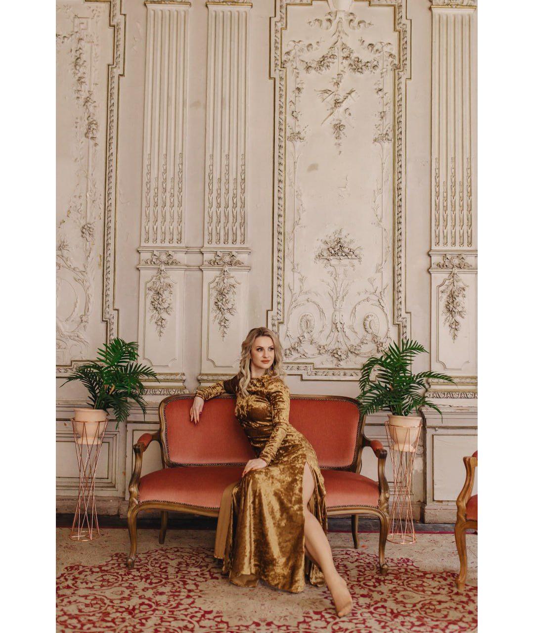 MAJE Золотое бархатное коктейльное платье, фото 2