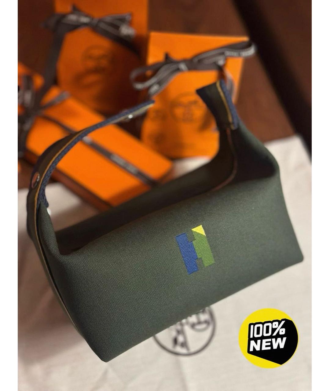 HERMES Зеленая хлопковая косметичка, фото 5