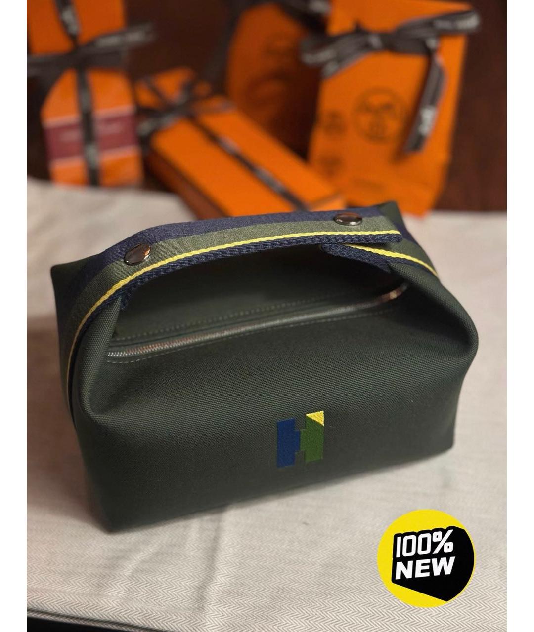 HERMES Зеленая хлопковая косметичка, фото 2