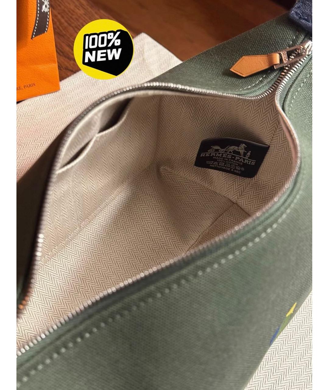 HERMES Зеленая хлопковая косметичка, фото 6