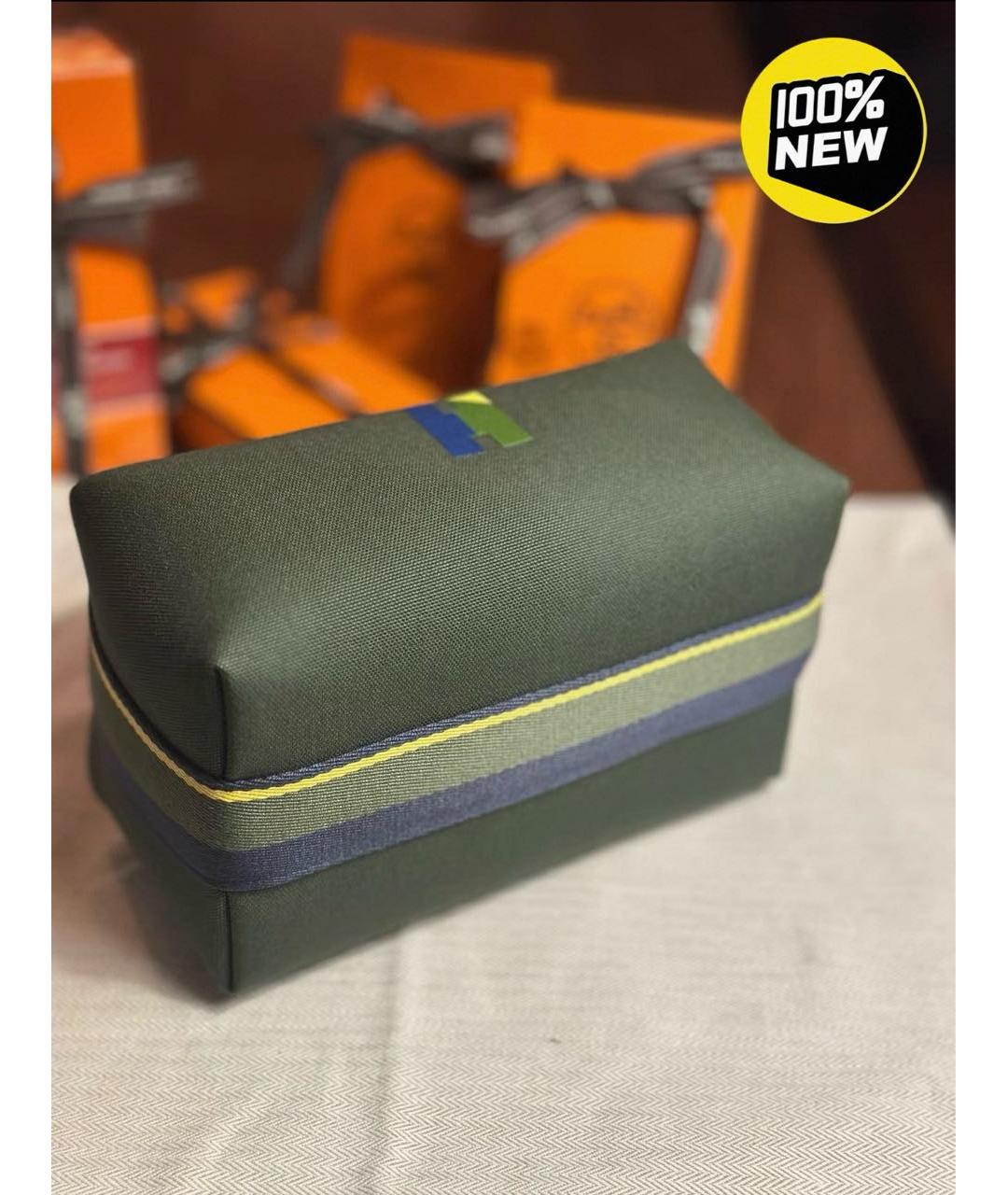HERMES Зеленая хлопковая косметичка, фото 4