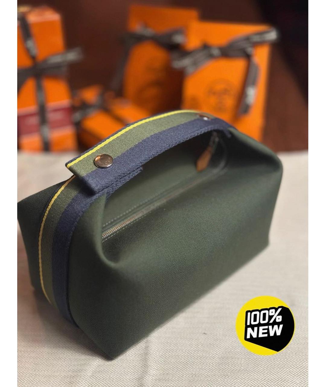 HERMES Зеленая хлопковая косметичка, фото 3