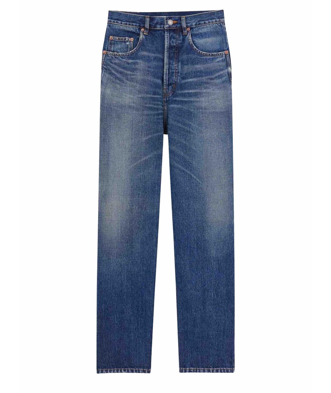 SAINT LAURENT Синие хлопковые прямые джинсы, фото 1