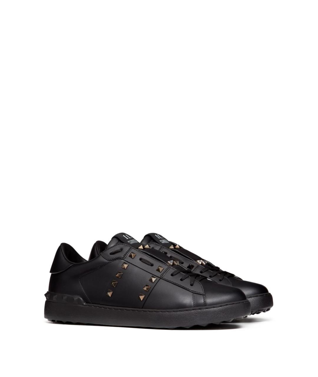 VALENTINO Черные кожаные низкие кроссовки / кеды, фото 2