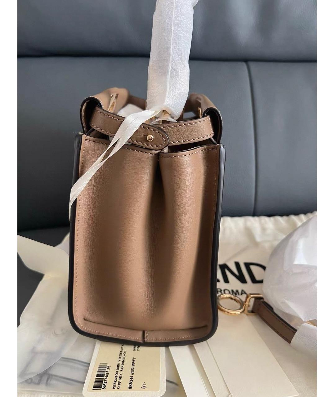 FENDI Бежевая кожаная сумка с короткими ручками, фото 4