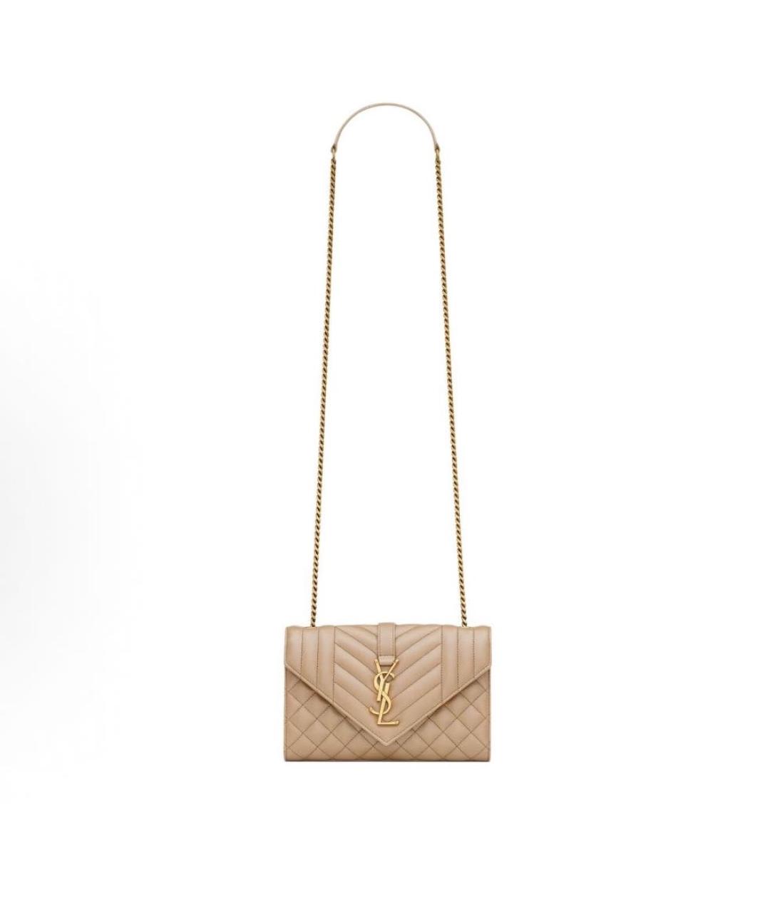 SAINT LAURENT Бежевая кожаная сумка через плечо, фото 1