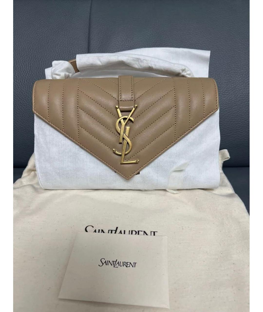 SAINT LAURENT Бежевая кожаная сумка через плечо, фото 2