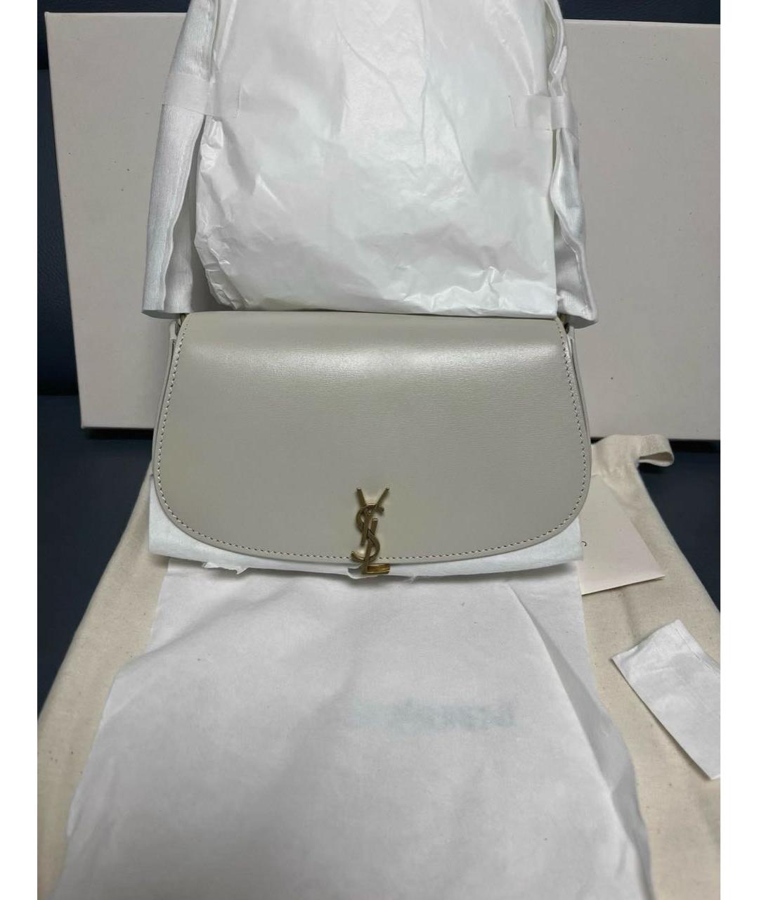 SAINT LAURENT Белая кожаная сумка через плечо, фото 2