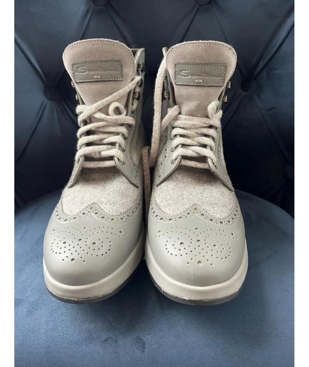 SANTONI Серые кожаные ботинки, фото 2