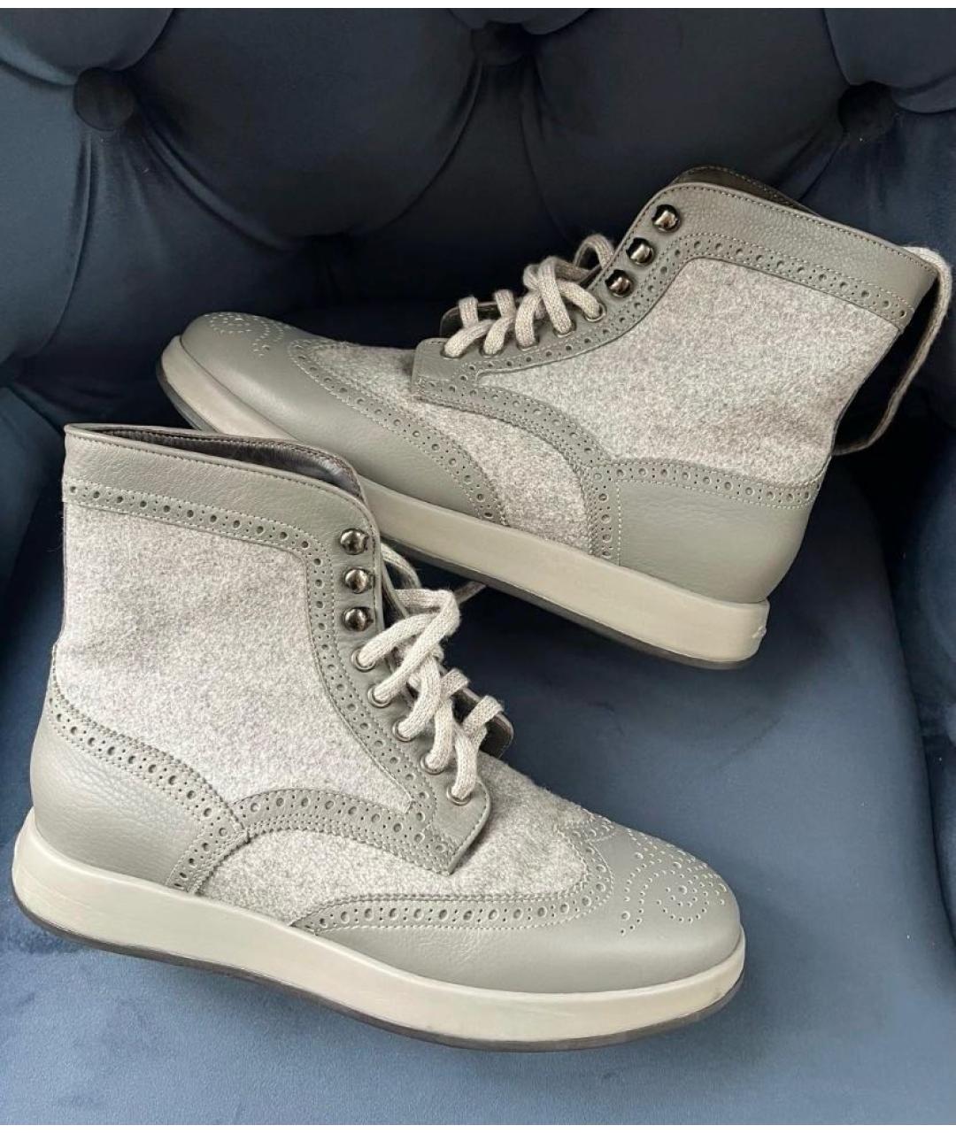 SANTONI Серые кожаные ботинки, фото 4