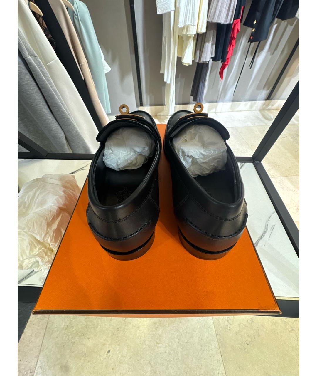 HERMES Черные кожаные лоферы, фото 3