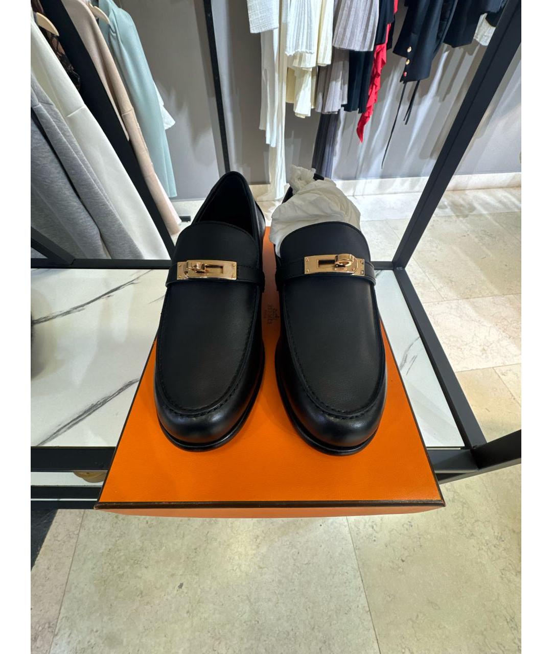 HERMES Черные кожаные лоферы, фото 2