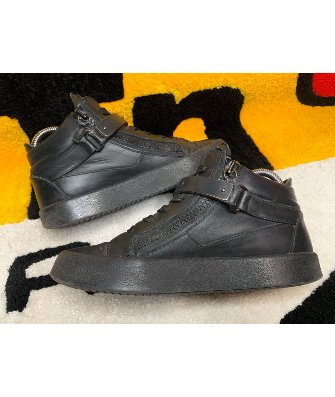 GIUSEPPE ZANOTTI DESIGN Черные кожаные кеды, фото 5