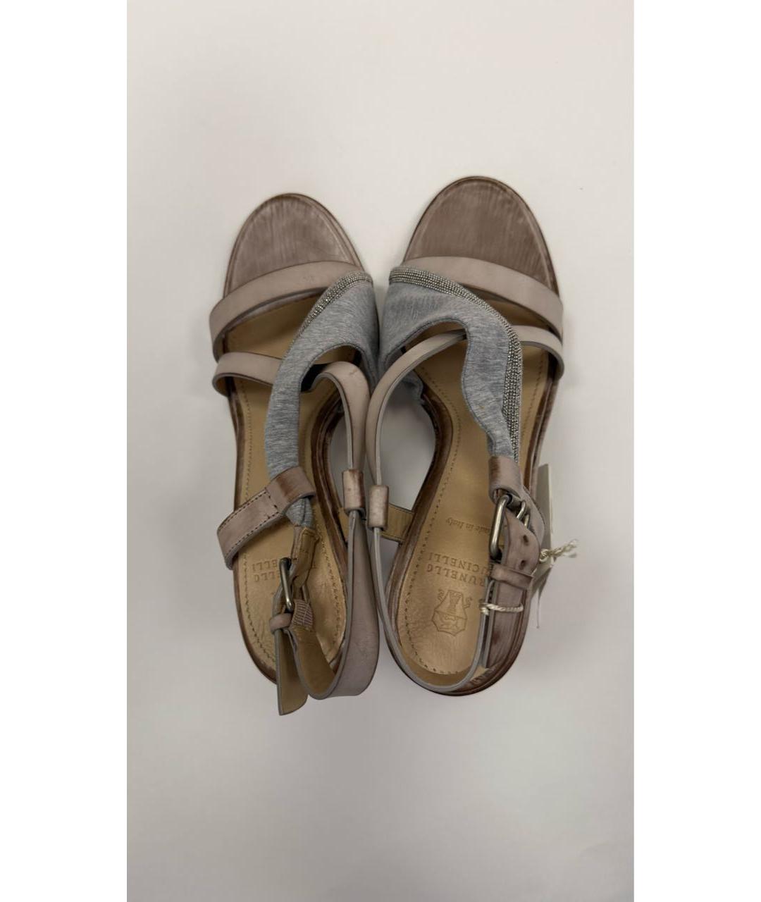BRUNELLO CUCINELLI Серые кожаные босоножки, фото 3