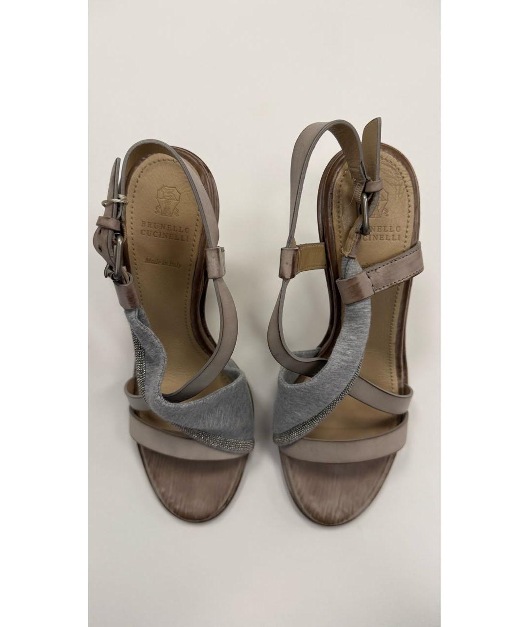BRUNELLO CUCINELLI Серые кожаные босоножки, фото 2