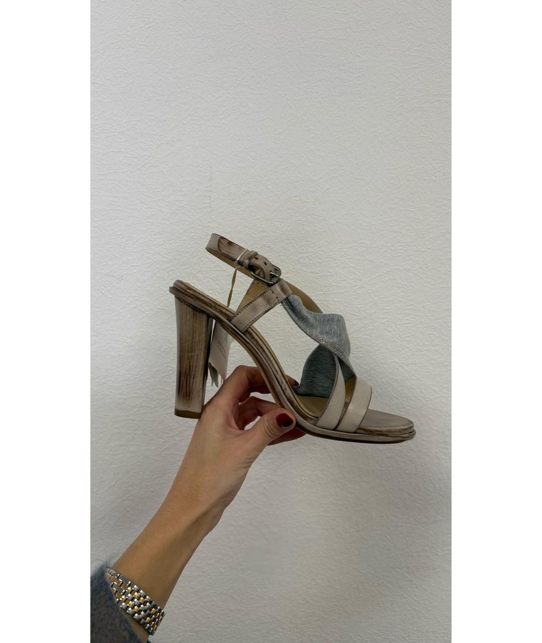 BRUNELLO CUCINELLI Серые кожаные босоножки, фото 5