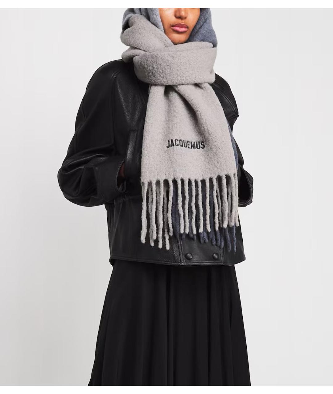 JACQUEMUS Серый шерстяной шарф, фото 3