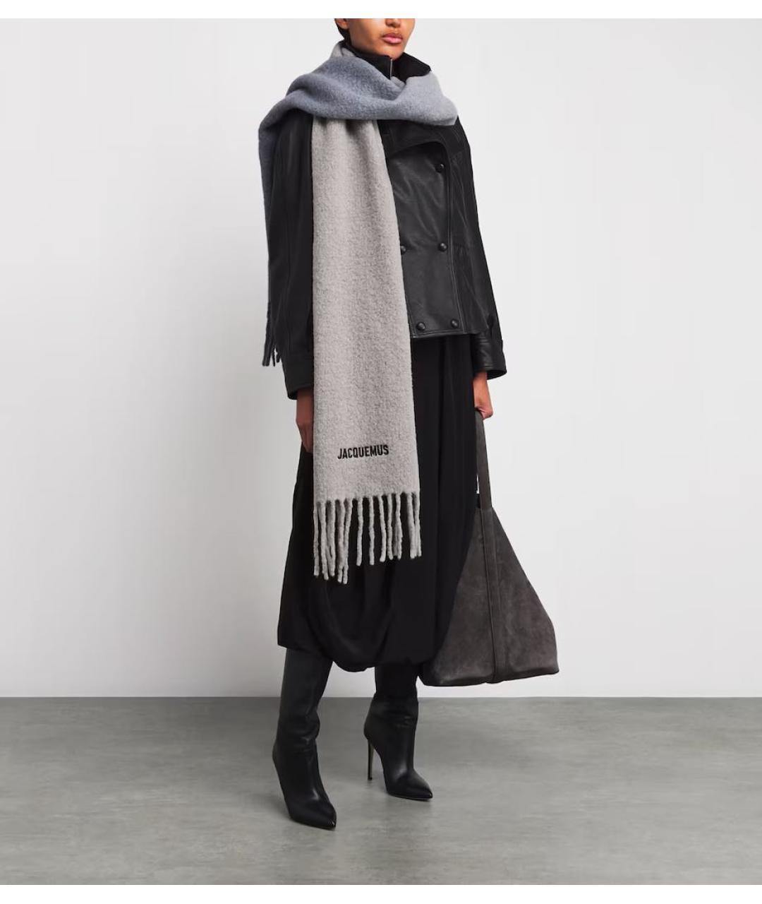 JACQUEMUS Серый шерстяной шарф, фото 2