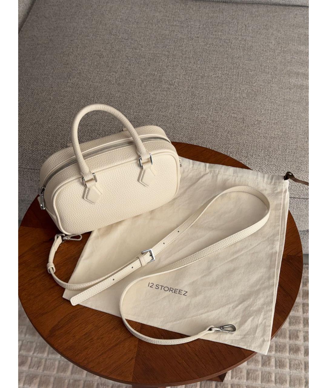 12 STOREEZ Белая кожаная сумка с короткими ручками, фото 3