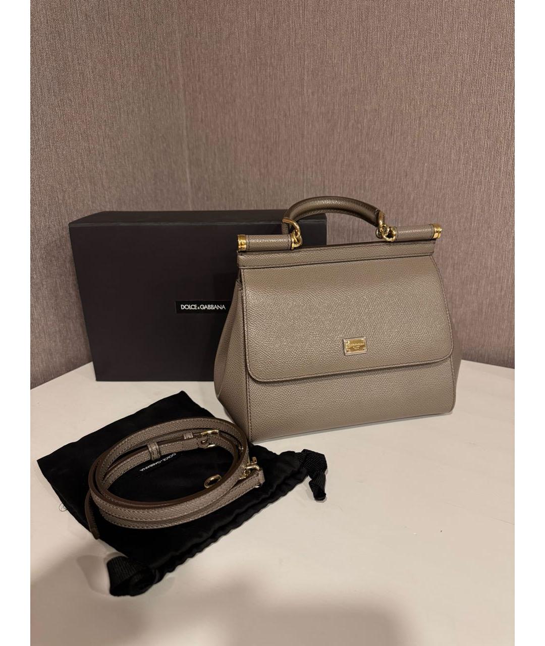 DOLCE&GABBANA Бежевая кожаная сумка с короткими ручками, фото 5
