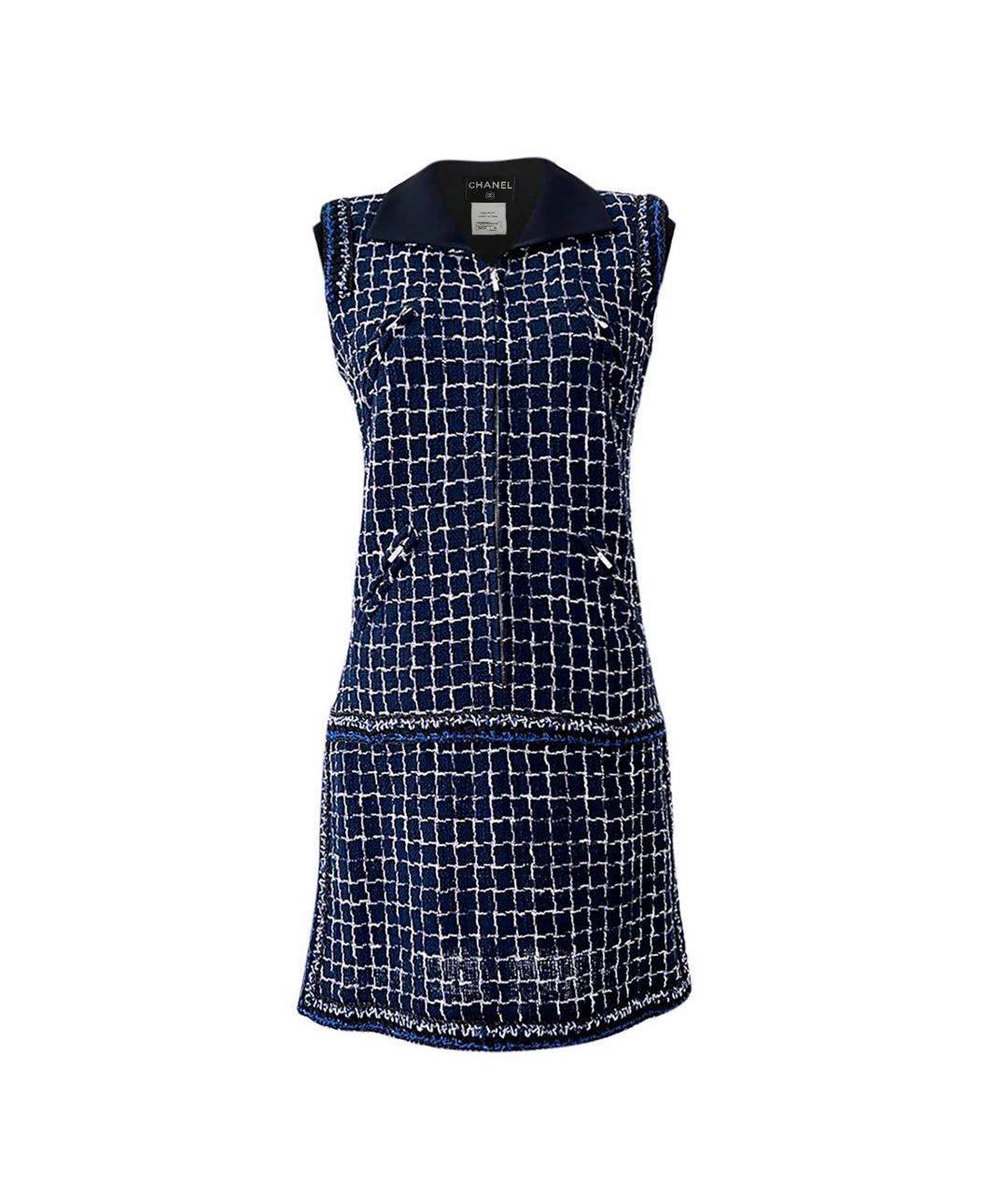 CHANEL Темно-синее твидовое платье, фото 1