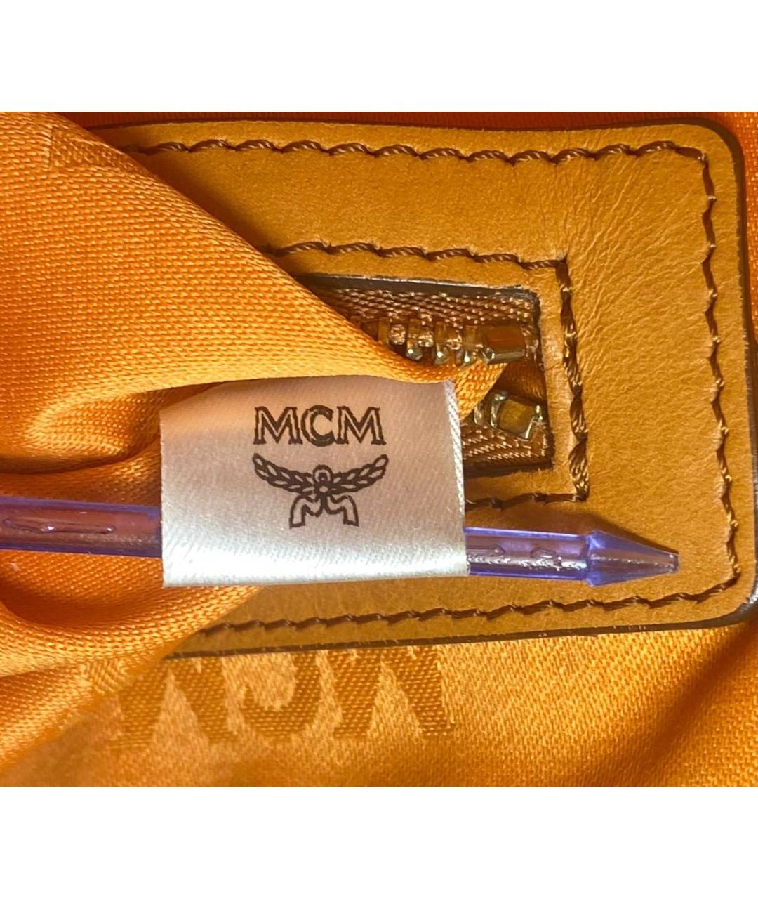 MCM Оранжевая кожаная сумка с короткими ручками, фото 5