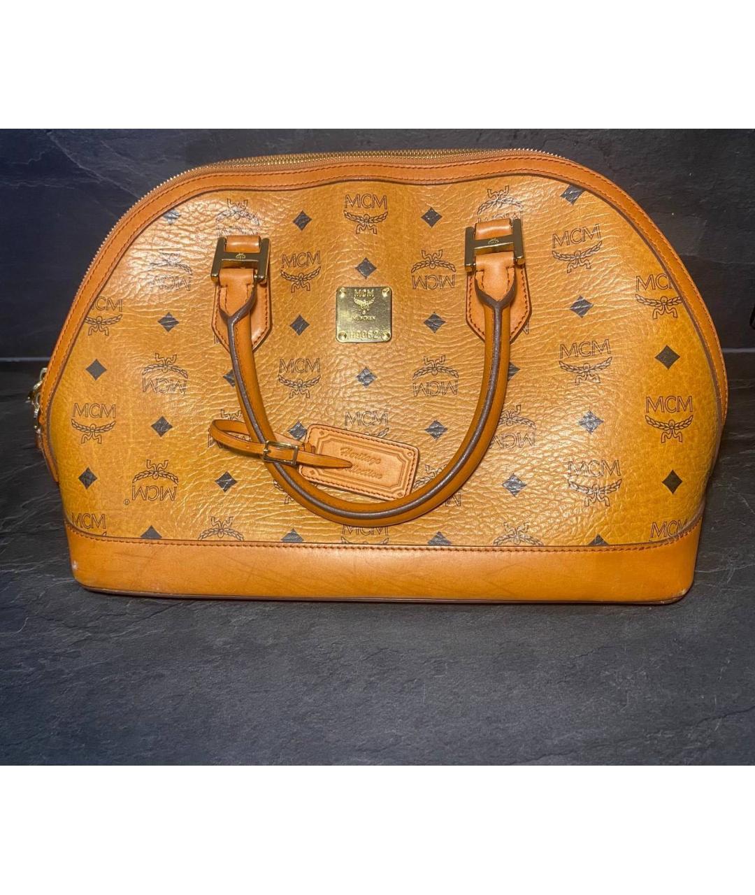 MCM Оранжевая кожаная сумка с короткими ручками, фото 6