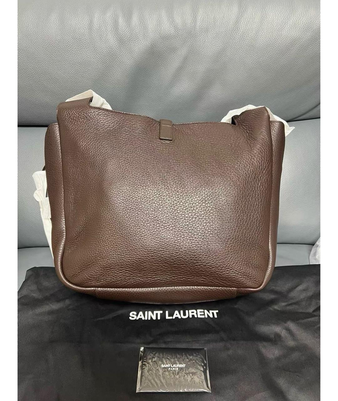 SAINT LAURENT Коричневая кожаная сумка через плечо, фото 3