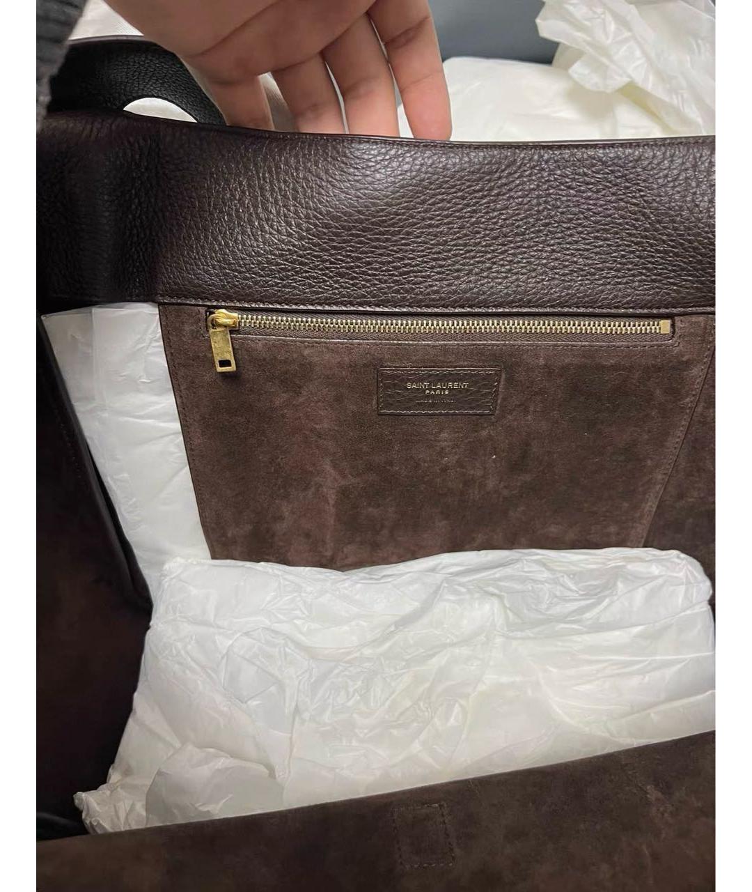 SAINT LAURENT Коричневая кожаная сумка через плечо, фото 5