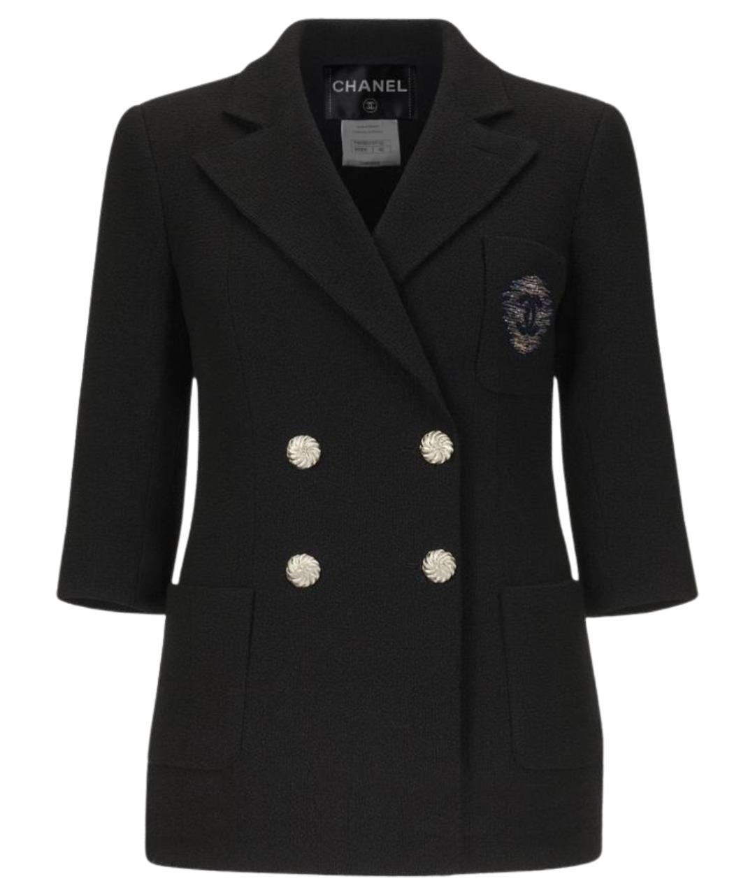 CHANEL Черный твидовый жакет/пиджак, фото 1