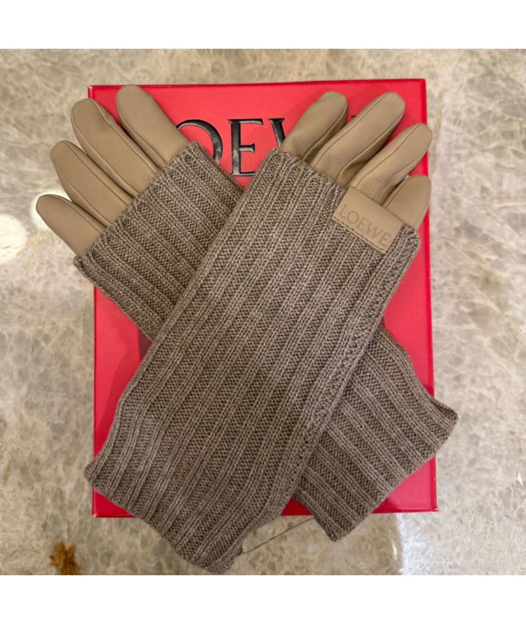 LOEWE Бежевые кашемировые перчатки, фото 3