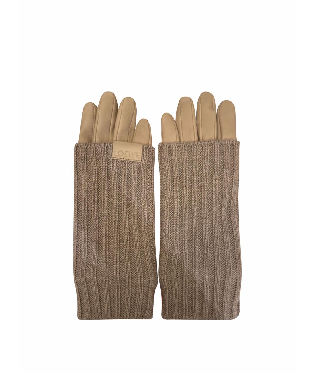 LOEWE Бежевые кашемировые перчатки, фото 1