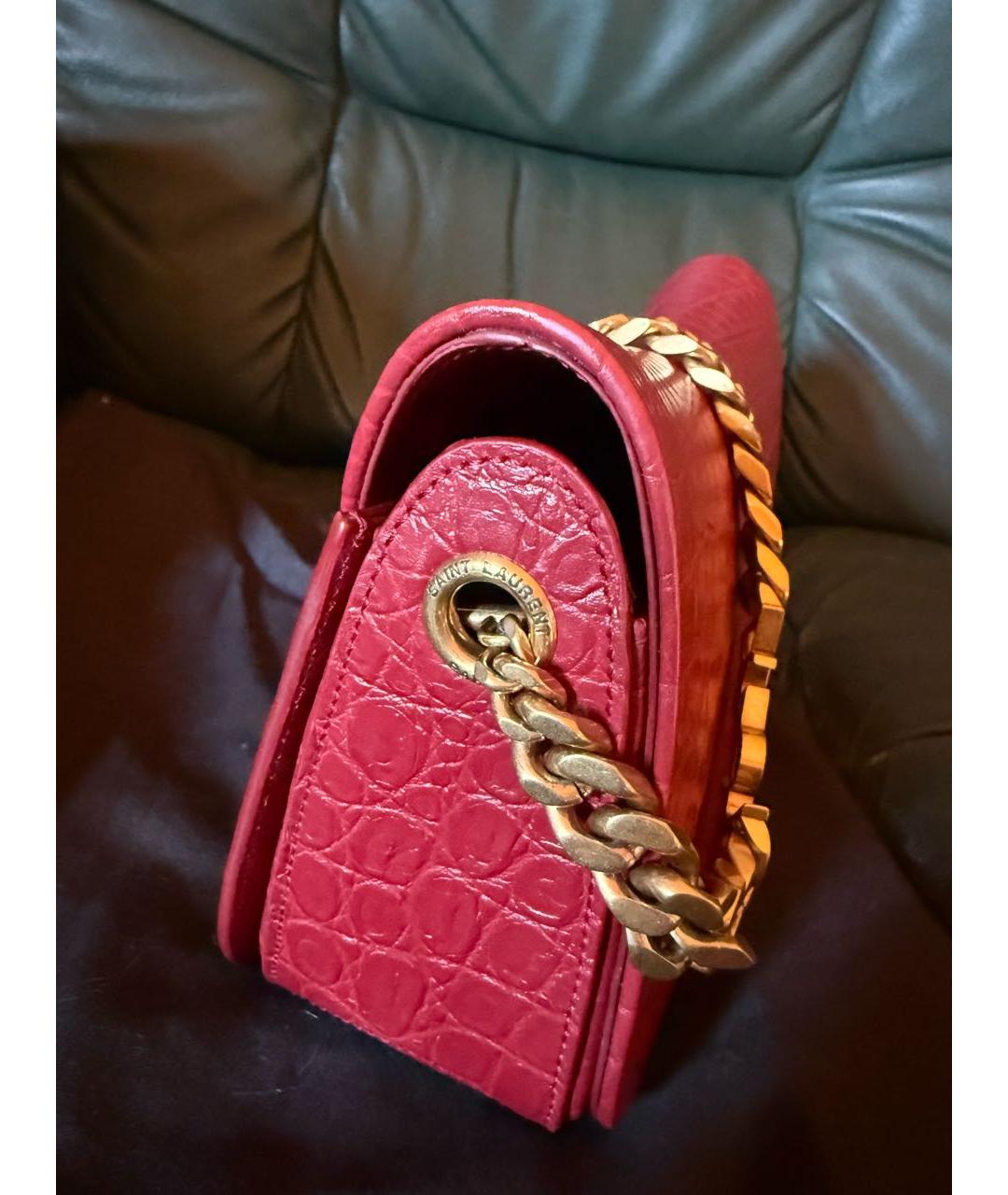 SAINT LAURENT Бордовая кожаная сумка через плечо, фото 5