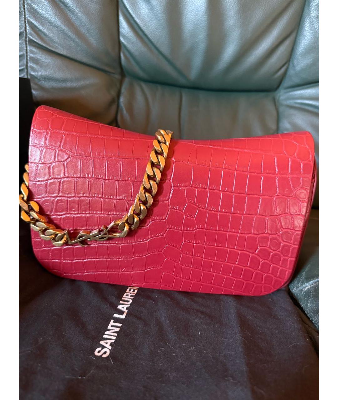 SAINT LAURENT Бордовая кожаная сумка через плечо, фото 8