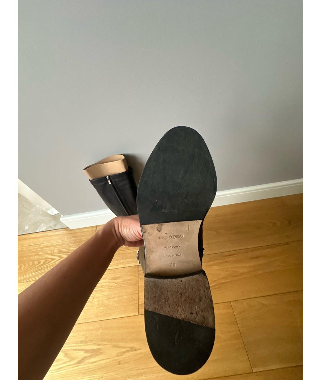 SERGIO ROSSI Черные кожаные сапоги, фото 6