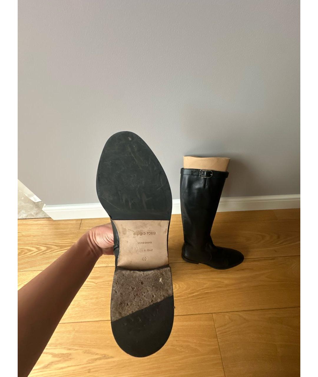 SERGIO ROSSI Черные кожаные сапоги, фото 7