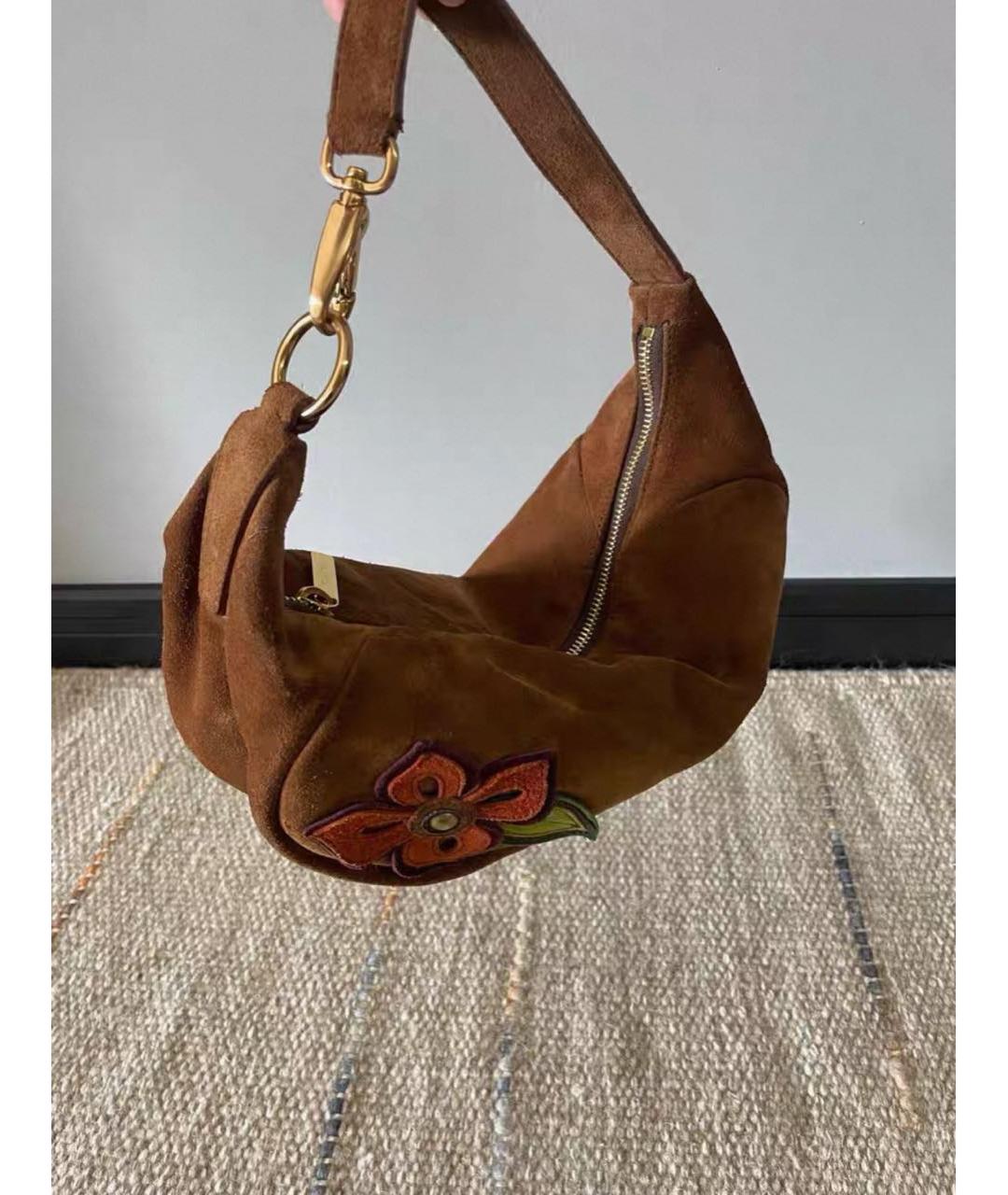MIU MIU Коричневая замшевая сумка с короткими ручками, фото 4