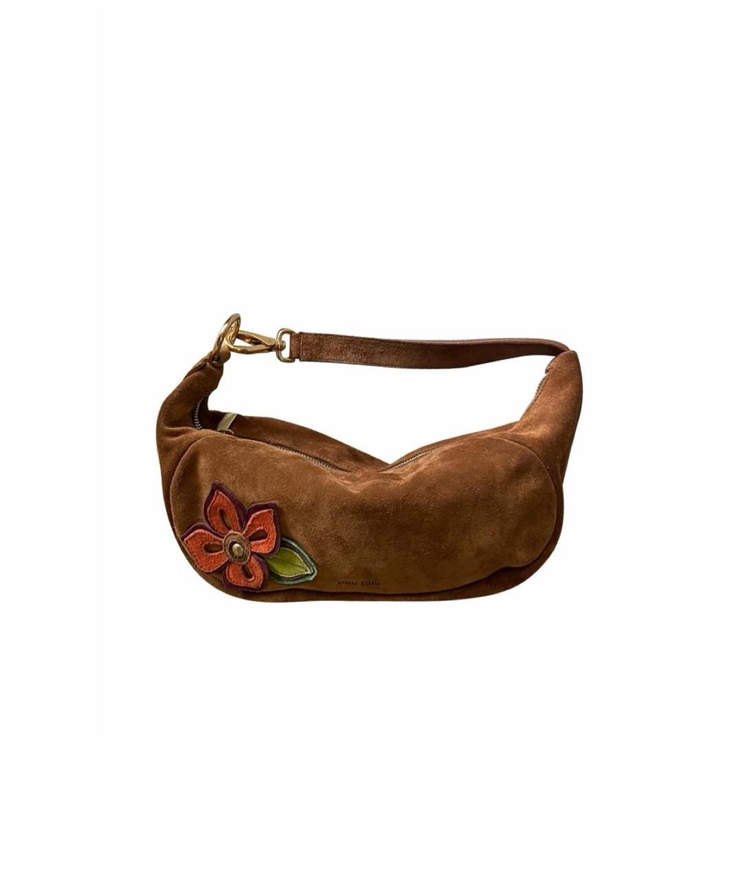 MIU MIU Коричневая замшевая сумка с короткими ручками, фото 1