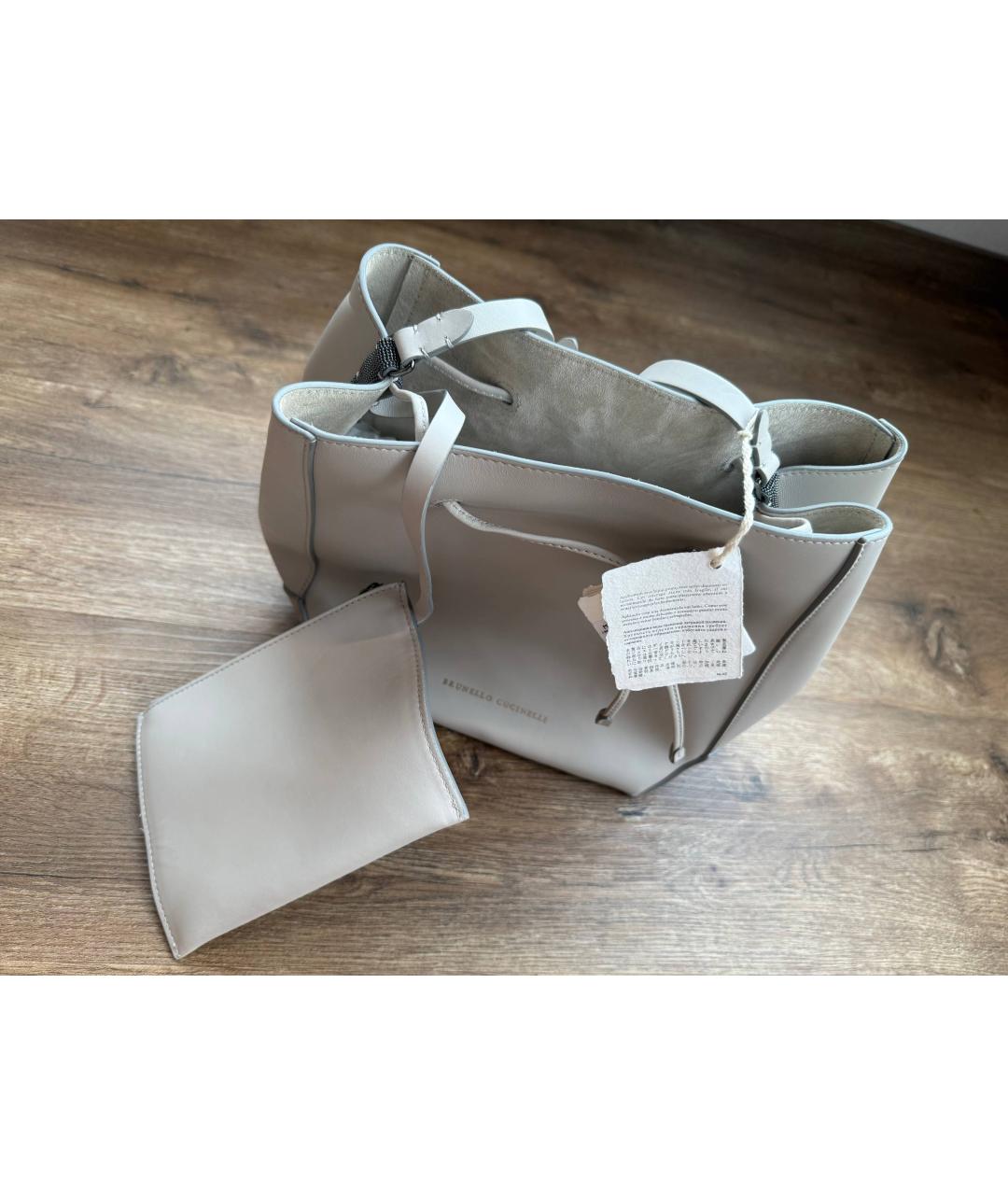 BRUNELLO CUCINELLI Серая кожаная сумка через плечо, фото 7