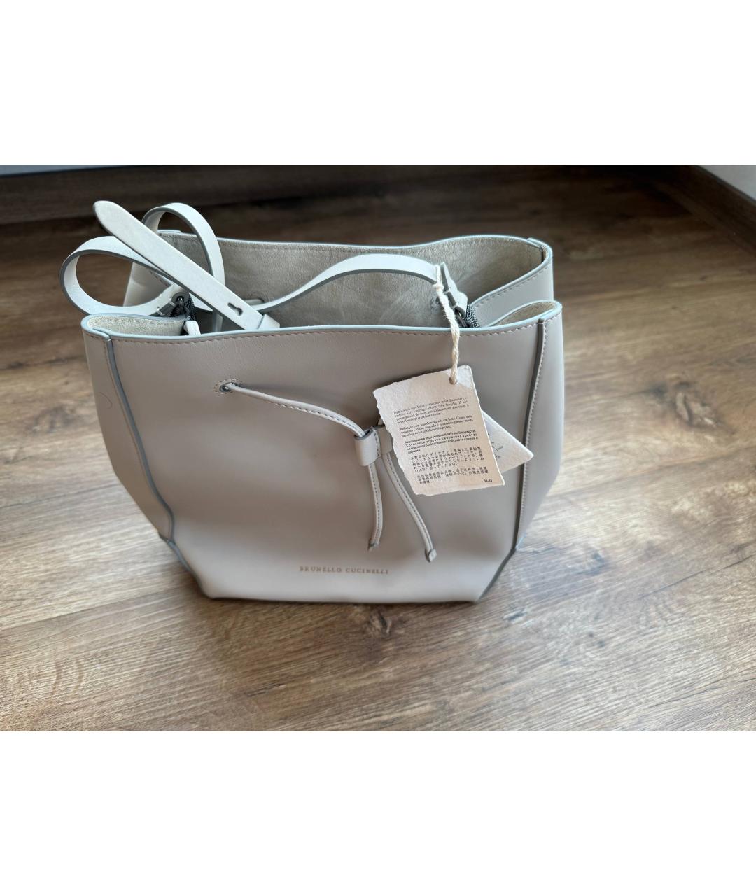 BRUNELLO CUCINELLI Серая кожаная сумка через плечо, фото 3