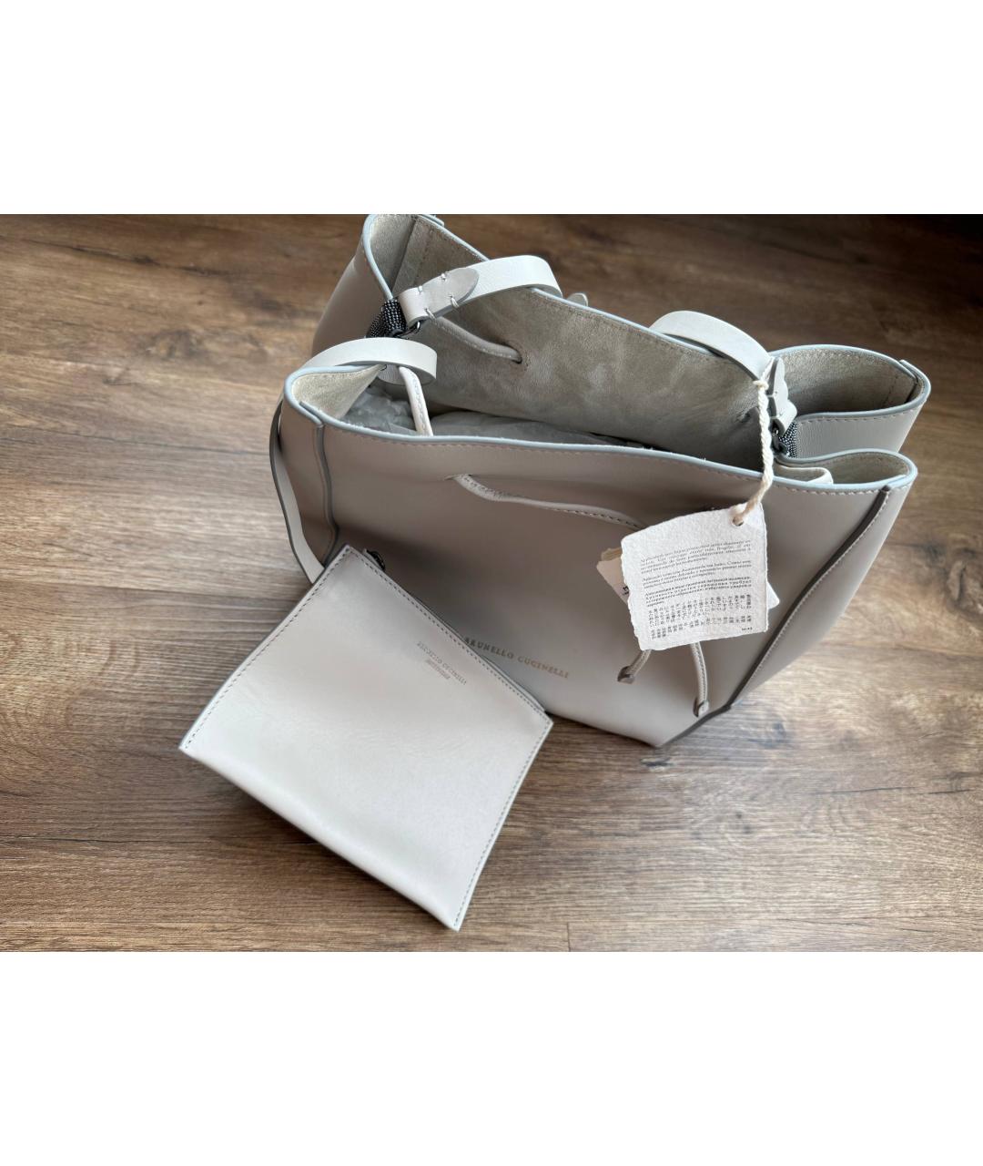 BRUNELLO CUCINELLI Серая кожаная сумка через плечо, фото 6