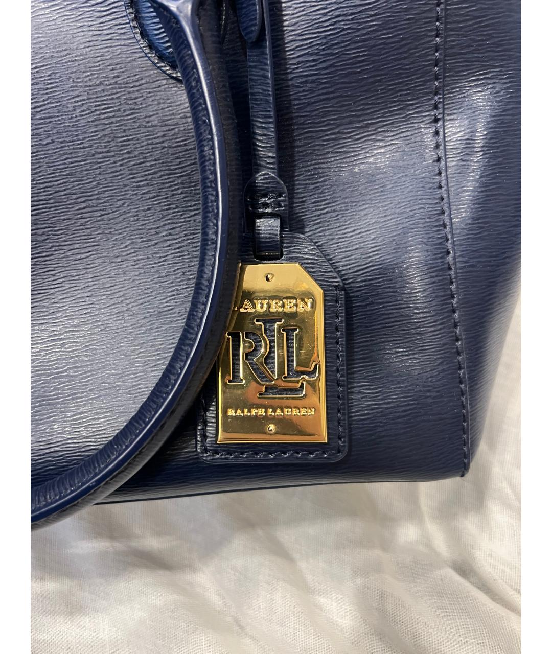 RALPH LAUREN Темно-синяя кожаная сумка тоут, фото 6