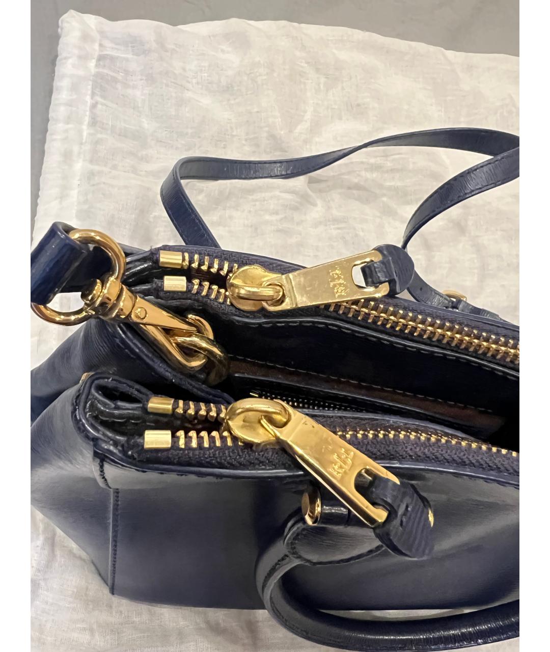 RALPH LAUREN Темно-синяя кожаная сумка тоут, фото 8