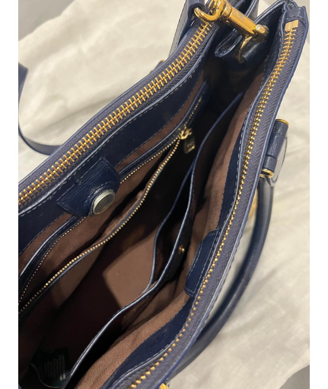 RALPH LAUREN Темно-синяя кожаная сумка тоут, фото 4