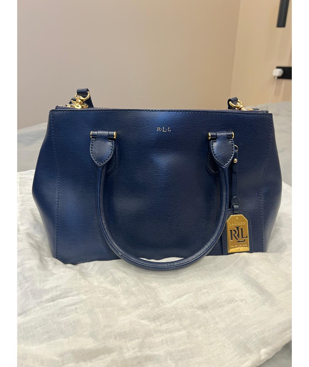 RALPH LAUREN Темно-синяя кожаная сумка тоут, фото 9