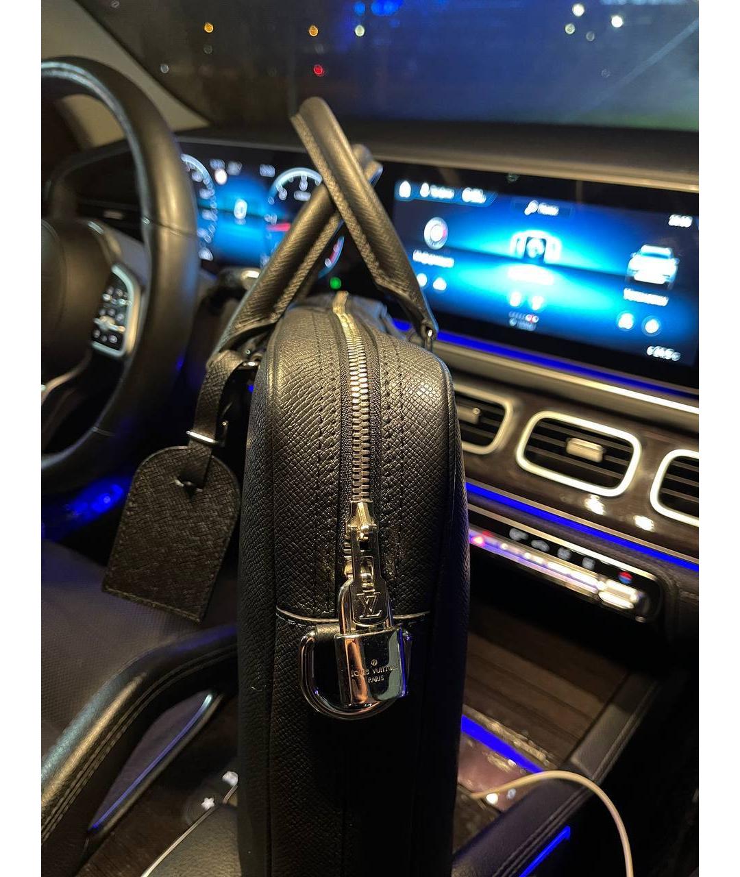 LOUIS VUITTON Черный кожаный портфель, фото 5